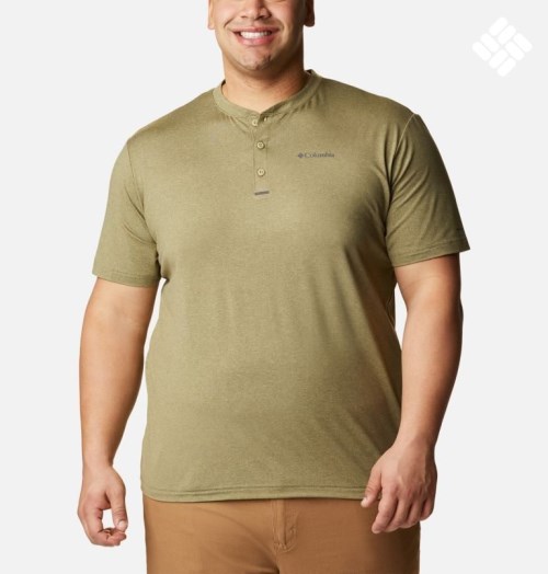 Men's Columbia Tech Trail Short Sleeve Henley T Shirts Olive | Plus Size CA-Q1C30